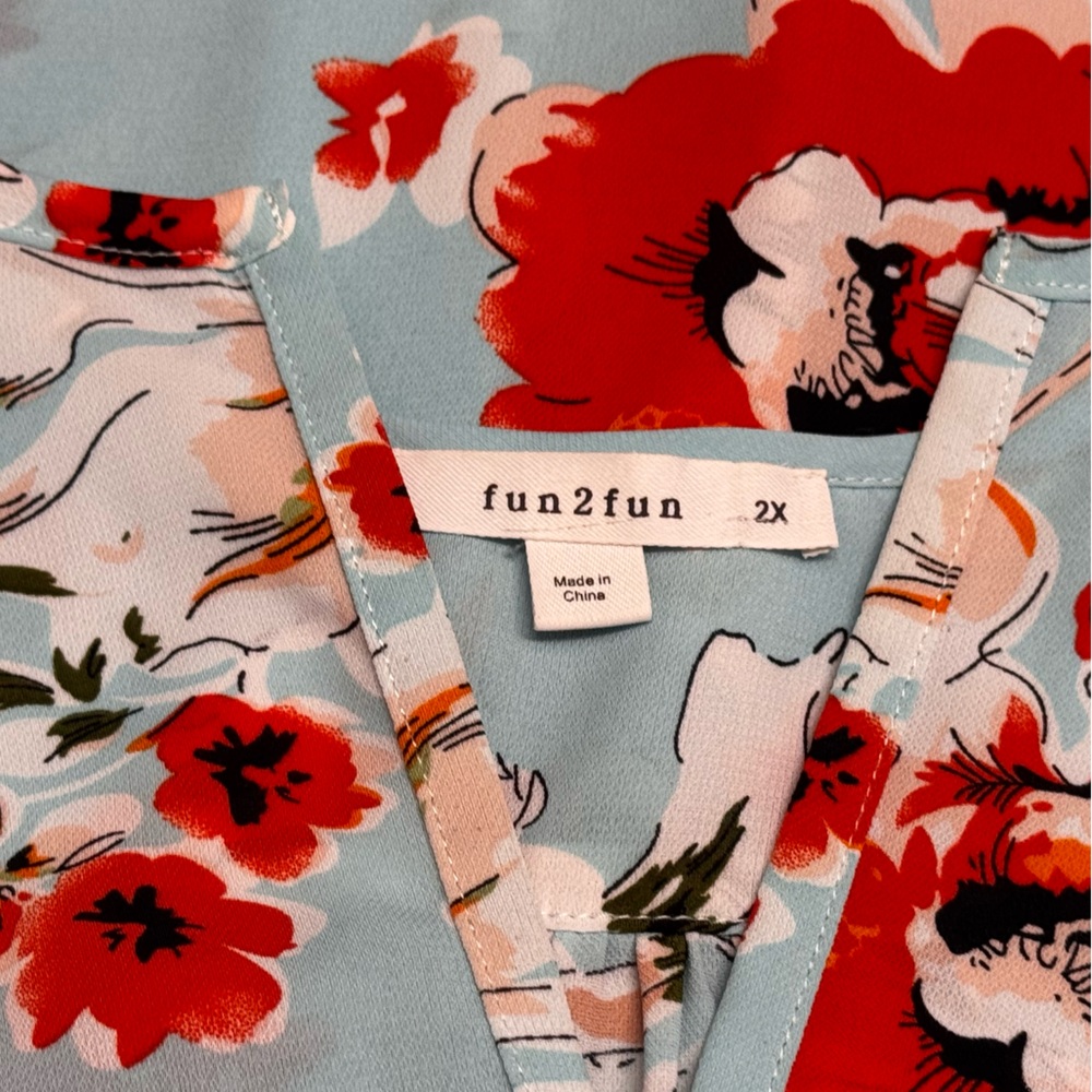 NWOT Fun 2 Fun plus size floral short sleeve blouse - Picture 5 of 5